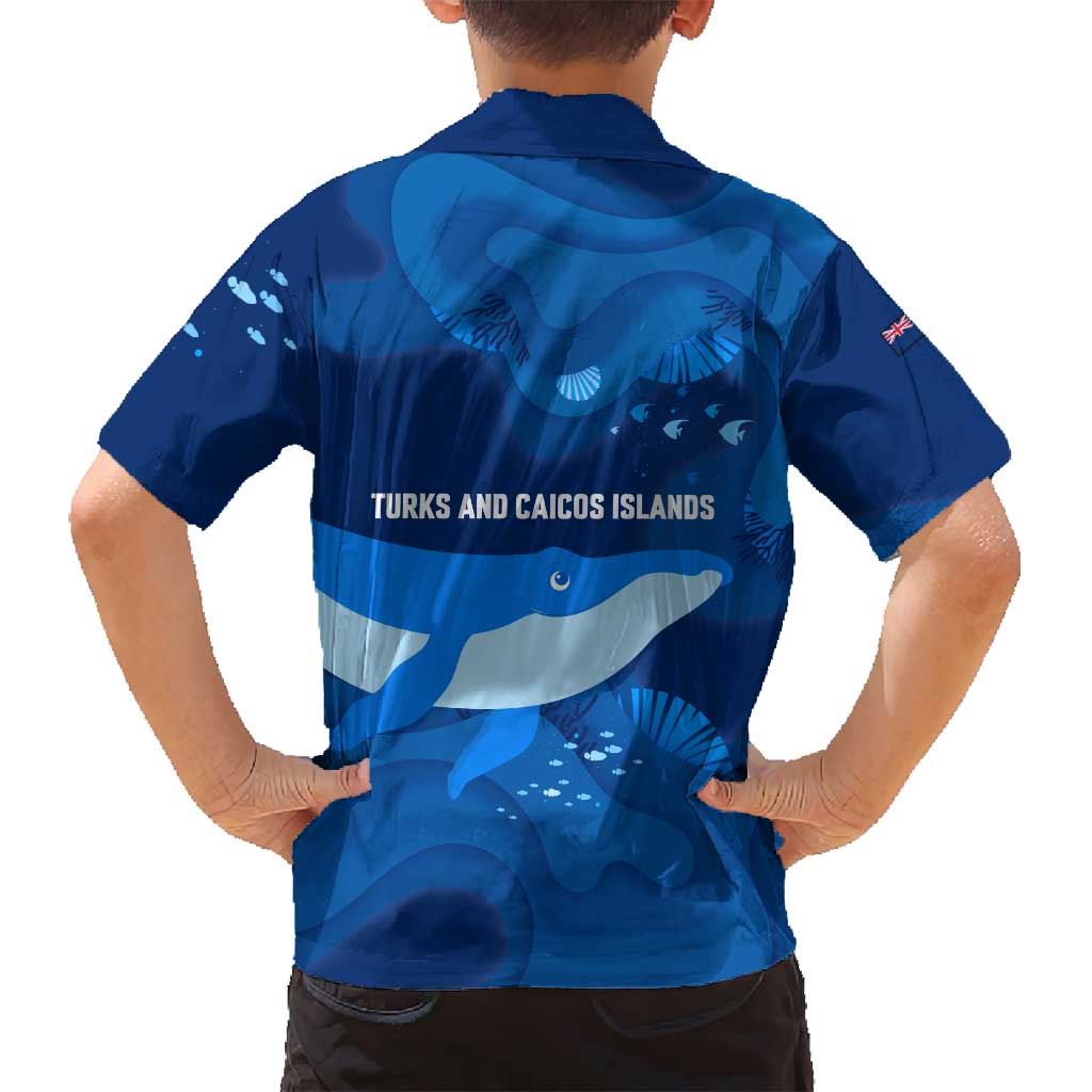 Turks and Caicos Islands Family Matching Off Shoulder Maxi Dress and Hawaiian Shirt with Blue Ocean Whale and Coral Reef Design - Wonder Print Shop