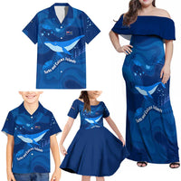 Turks and Caicos Islands Family Matching Off Shoulder Maxi Dress and Hawaiian Shirt with Blue Ocean Whale and Coral Reef Design - Wonder Print Shop