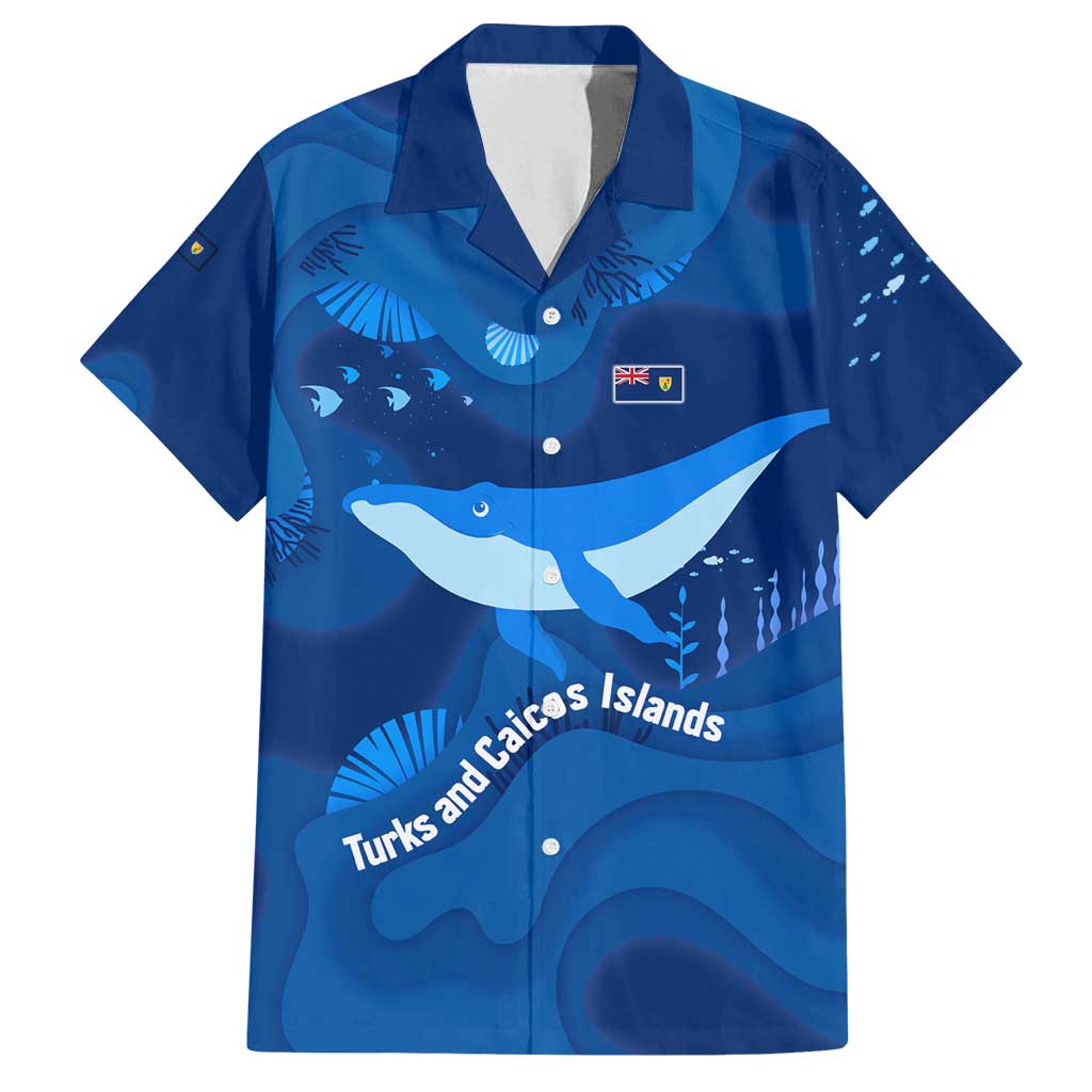 Turks and Caicos Islands Family Matching Off Shoulder Maxi Dress and Hawaiian Shirt with Blue Ocean Whale and Coral Reef Design - Wonder Print Shop