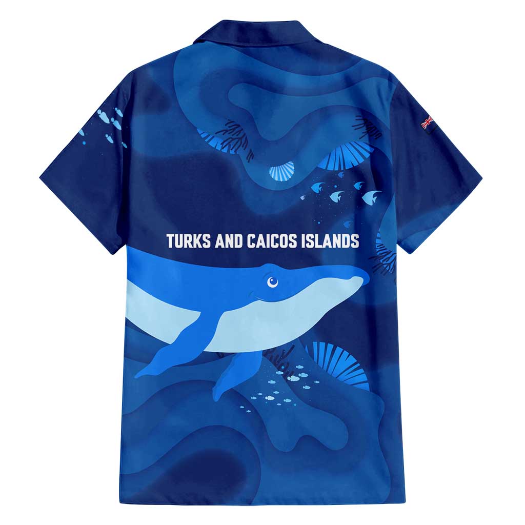 Turks and Caicos Islands Family Matching Off Shoulder Maxi Dress and Hawaiian Shirt with Blue Ocean Whale and Coral Reef Design - Wonder Print Shop