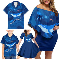 Turks and Caicos Islands Family Matching Off Shoulder Short Dress and Hawaiian Shirt with Blue Ocean Whale and Coral Reef Design - Wonder Print Shop