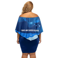 Turks and Caicos Islands Family Matching Off Shoulder Short Dress and Hawaiian Shirt with Blue Ocean Whale and Coral Reef Design - Wonder Print Shop