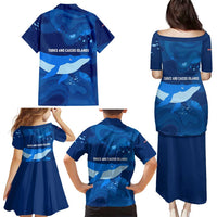 Turks and Caicos Islands Family Matching Puletasi and Hawaiian Shirt with Blue Ocean Whale and Coral Reef Design - Wonder Print Shop
