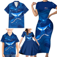 Turks and Caicos Islands Family Matching Short Sleeve Bodycon Dress and Hawaiian Shirt with Blue Ocean Whale and Coral Reef Design - Wonder Print Shop