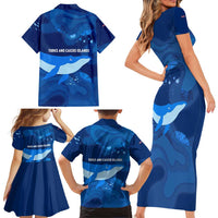 Turks and Caicos Islands Family Matching Short Sleeve Bodycon Dress and Hawaiian Shirt with Blue Ocean Whale and Coral Reef Design - Wonder Print Shop
