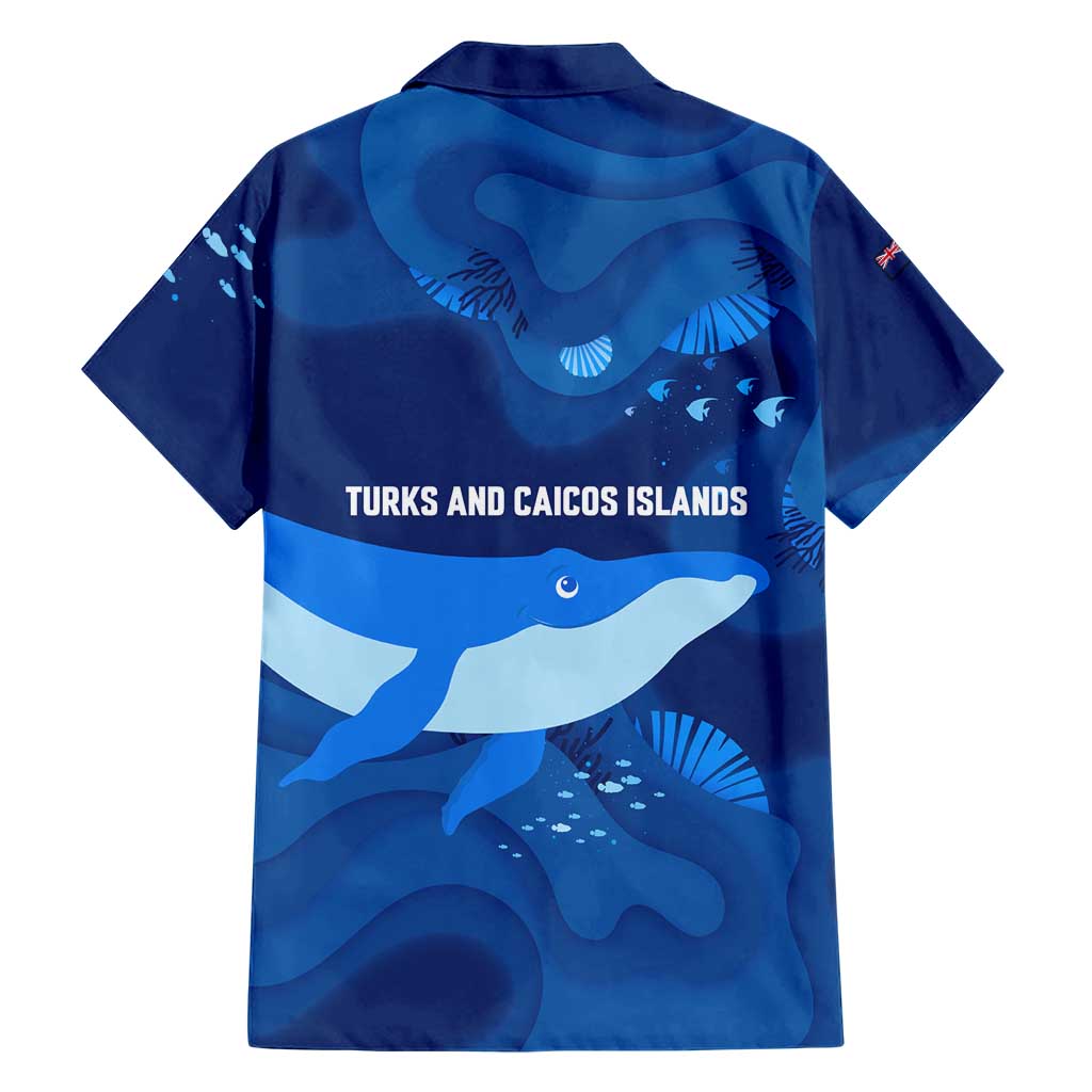 Turks and Caicos Islands Family Matching Short Sleeve Bodycon Dress and Hawaiian Shirt with Blue Ocean Whale and Coral Reef Design - Wonder Print Shop