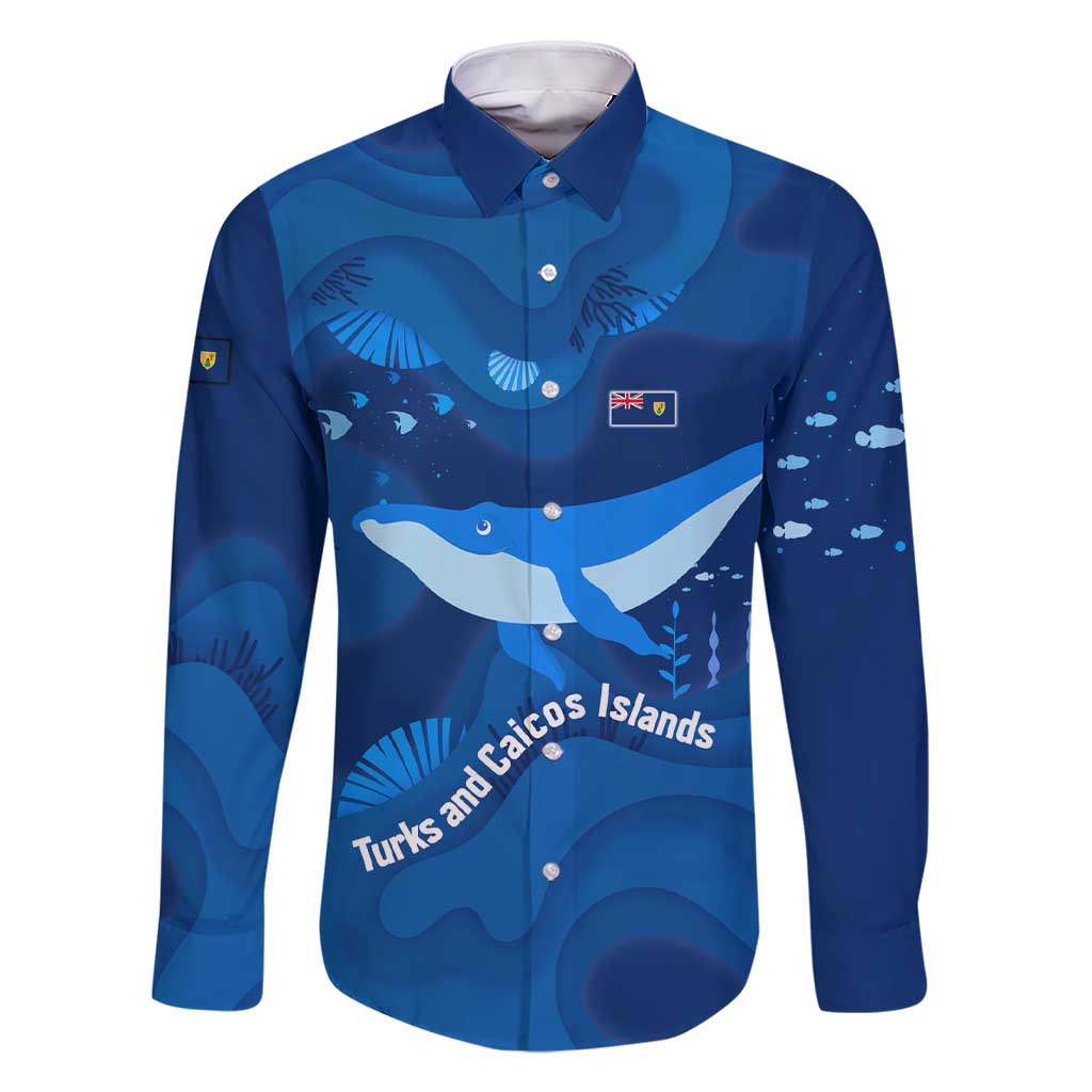 Turks and Caicos Islands Family Matching Short Sleeve Bodycon Dress and Hawaiian Shirt with Blue Ocean Whale and Coral Reef Design - Wonder Print Shop