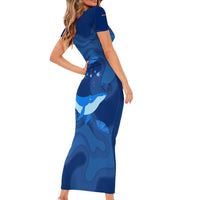 Turks and Caicos Islands Family Matching Short Sleeve Bodycon Dress and Hawaiian Shirt with Blue Ocean Whale and Coral Reef Design - Wonder Print Shop