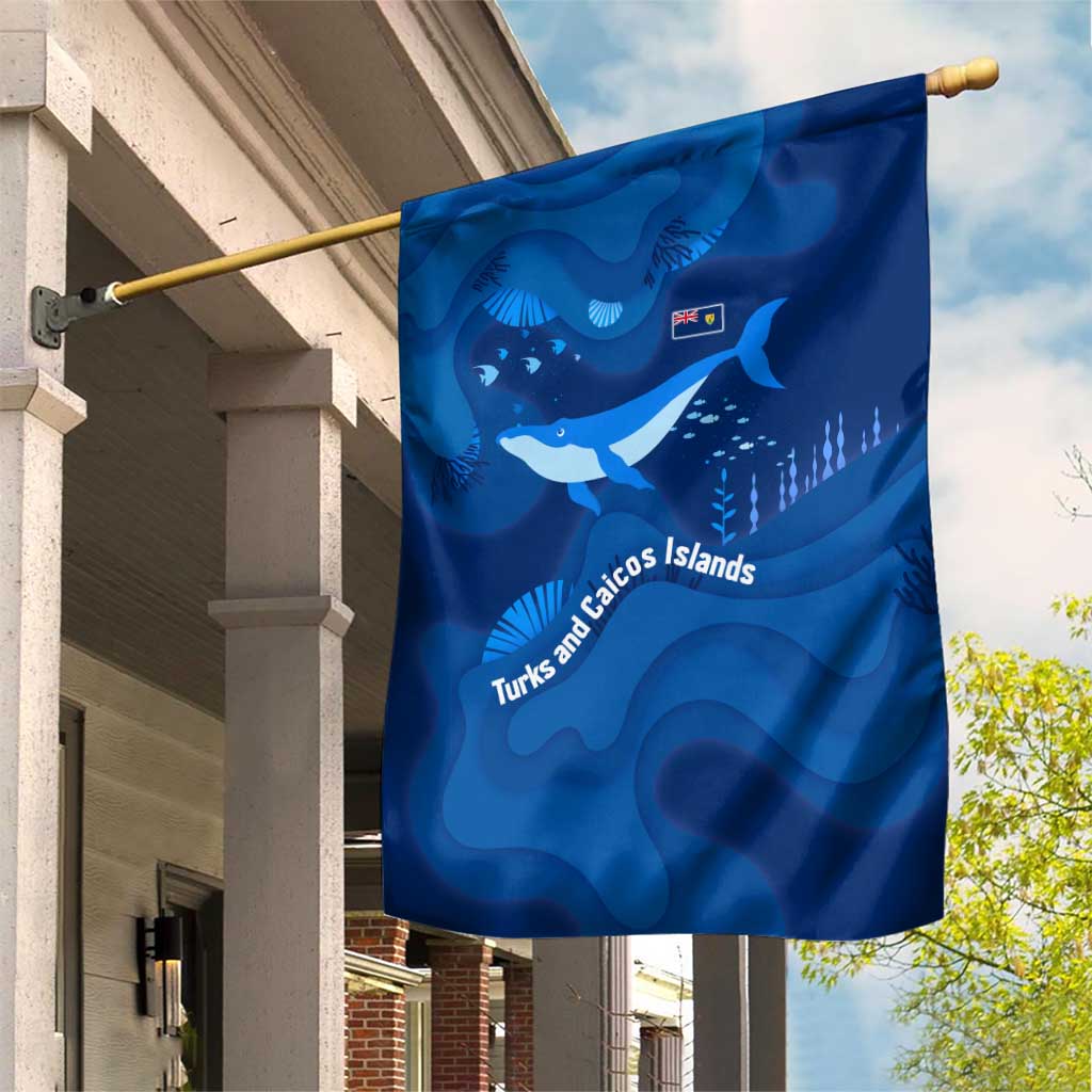 Turks and Caicos Islands Garden Flag with Blue Ocean Whale and Coral Reef Design - Wonder Print Shop