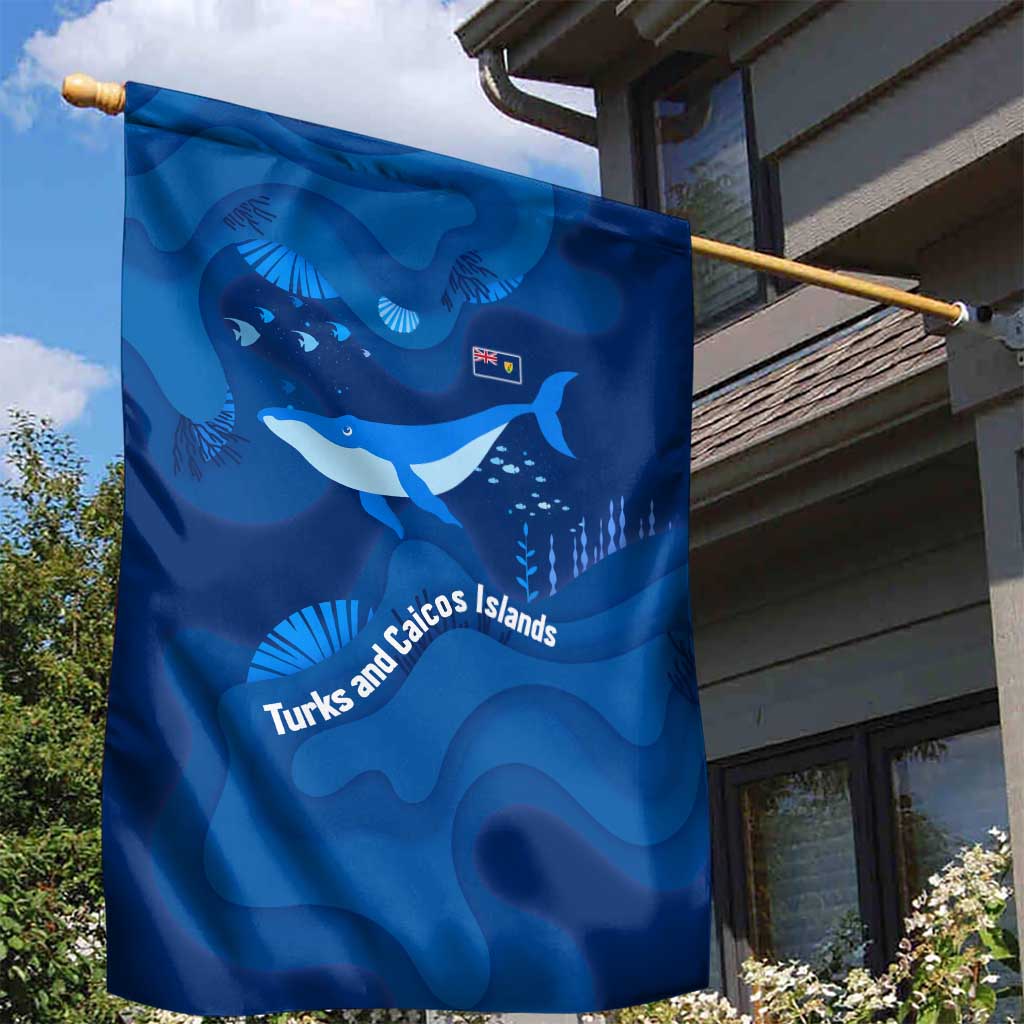 Turks and Caicos Islands Garden Flag with Blue Ocean Whale and Coral Reef Design - Wonder Print Shop