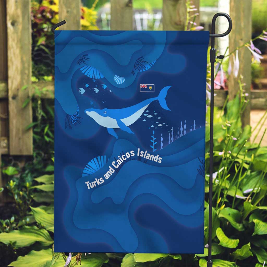 Turks and Caicos Islands Garden Flag with Blue Ocean Whale and Coral Reef Design - Wonder Print Shop