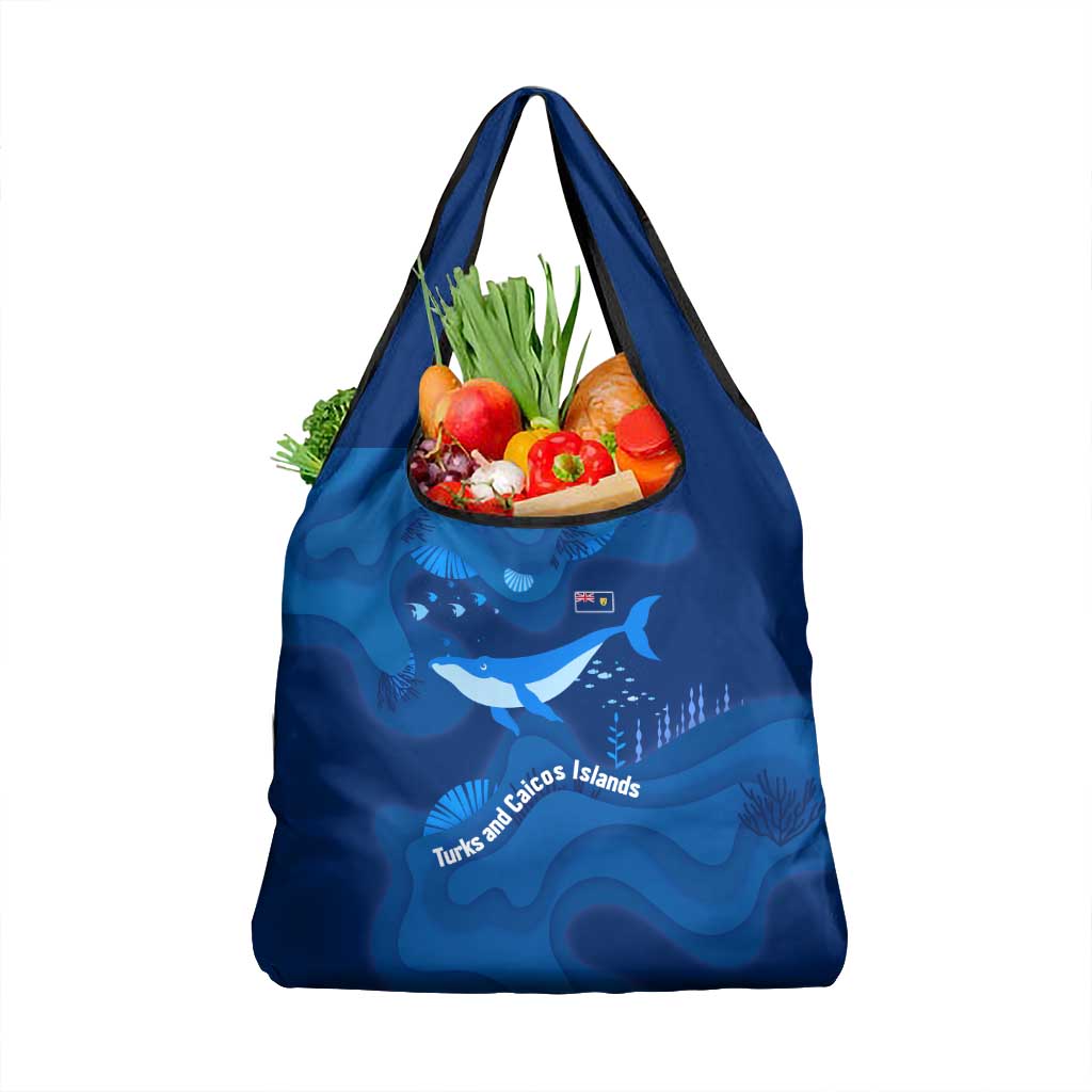Turks and Caicos Islands Grocery Bag with Blue Ocean Whale and Coral Reef Design - Wonder Print Shop