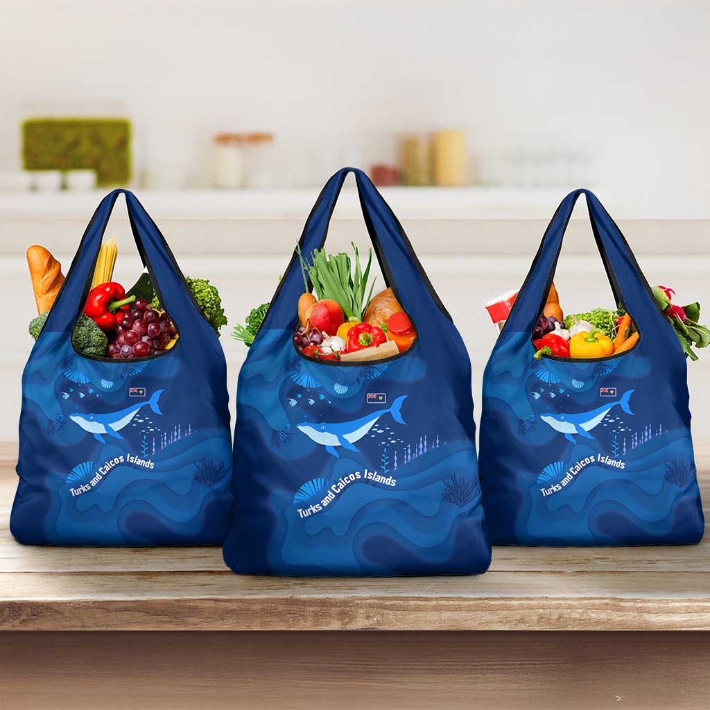 Turks and Caicos Islands Grocery Bag with Blue Ocean Whale and Coral Reef Design - Wonder Print Shop
