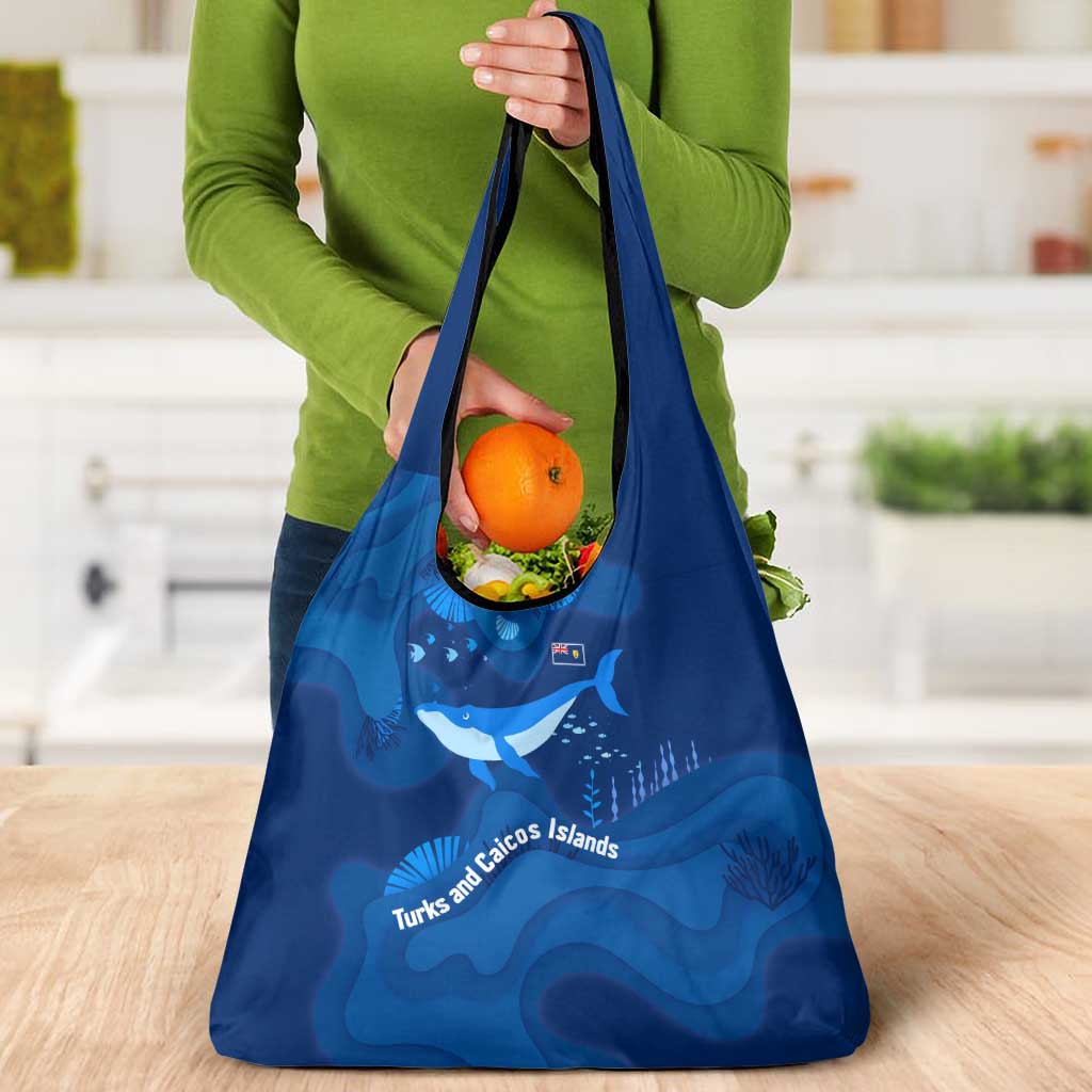 Turks and Caicos Islands Grocery Bag with Blue Ocean Whale and Coral Reef Design - Wonder Print Shop