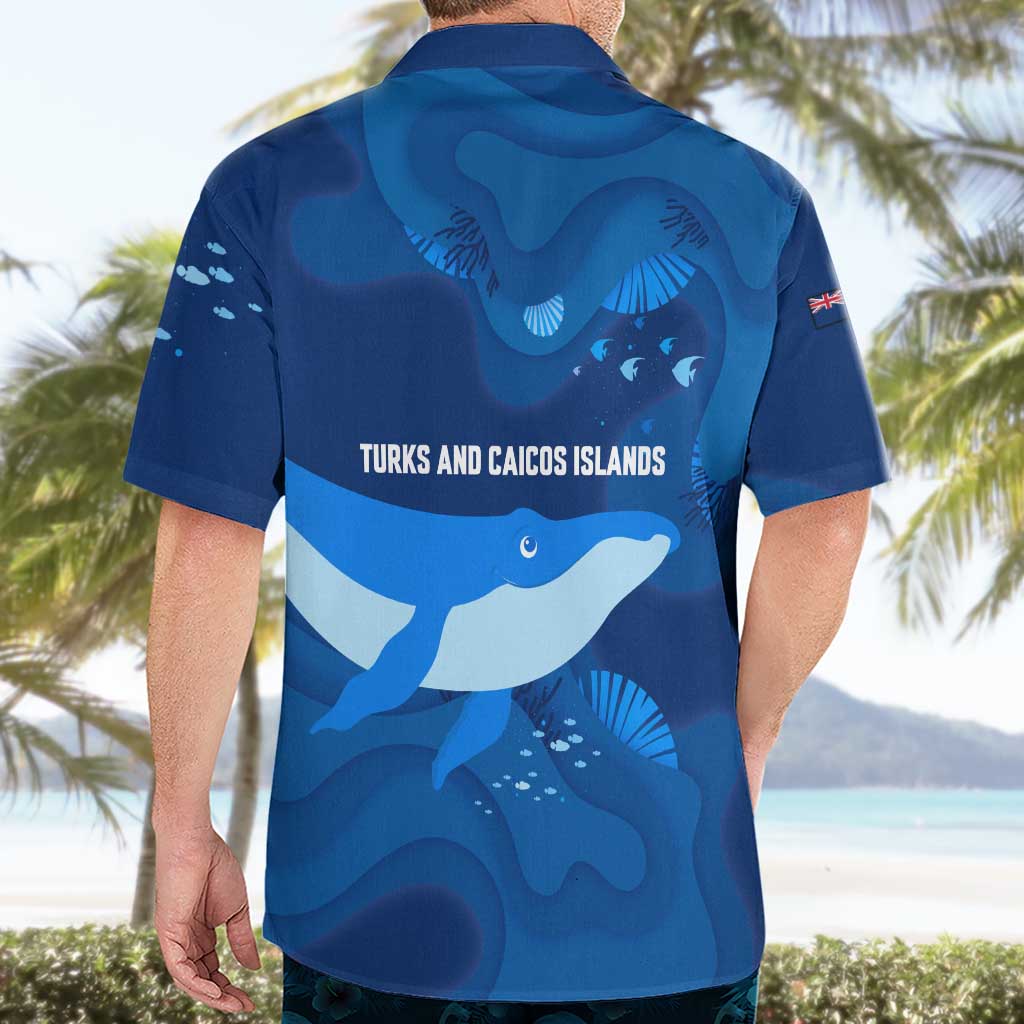 Turks and Caicos Islands Hawaiian Shirt with Blue Ocean Whale and Coral Reef Design - Wonder Print Shop