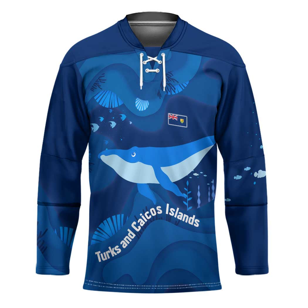 Turks and Caicos Islands Hockey Jersey with Blue Ocean Whale and Coral Reef Design - Wonder Print Shop