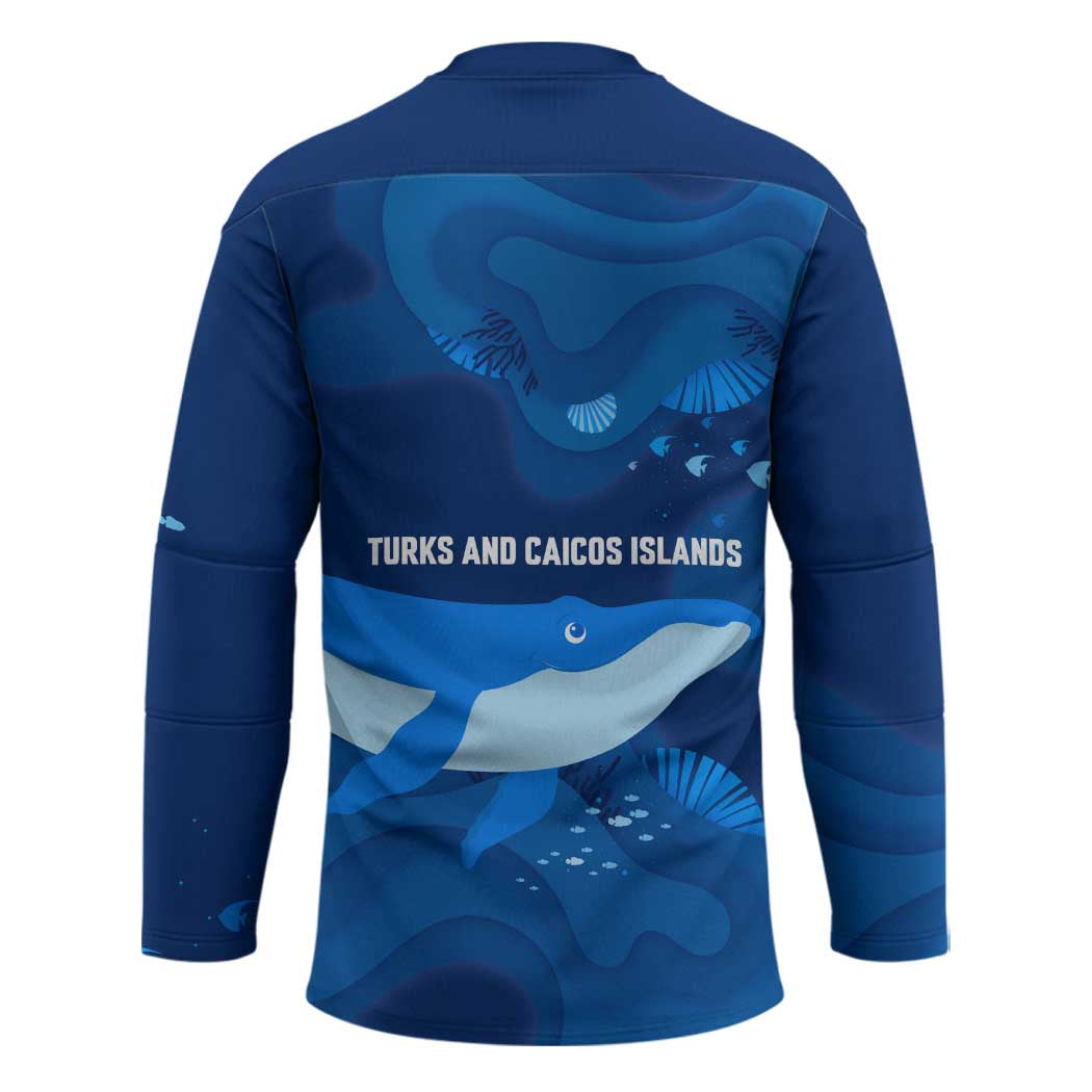 Turks and Caicos Islands Hockey Jersey with Blue Ocean Whale and Coral Reef Design - Wonder Print Shop