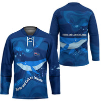 Turks and Caicos Islands Hockey Jersey with Blue Ocean Whale and Coral Reef Design - Wonder Print Shop