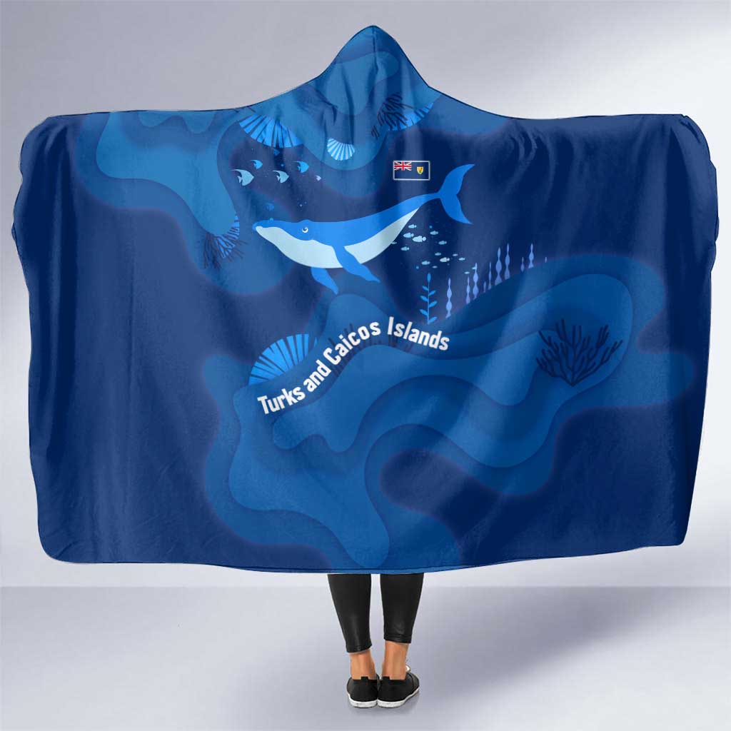 Turks and Caicos Islands Hooded Blanket with Blue Ocean Whale and Coral Reef Design - Wonder Print Shop