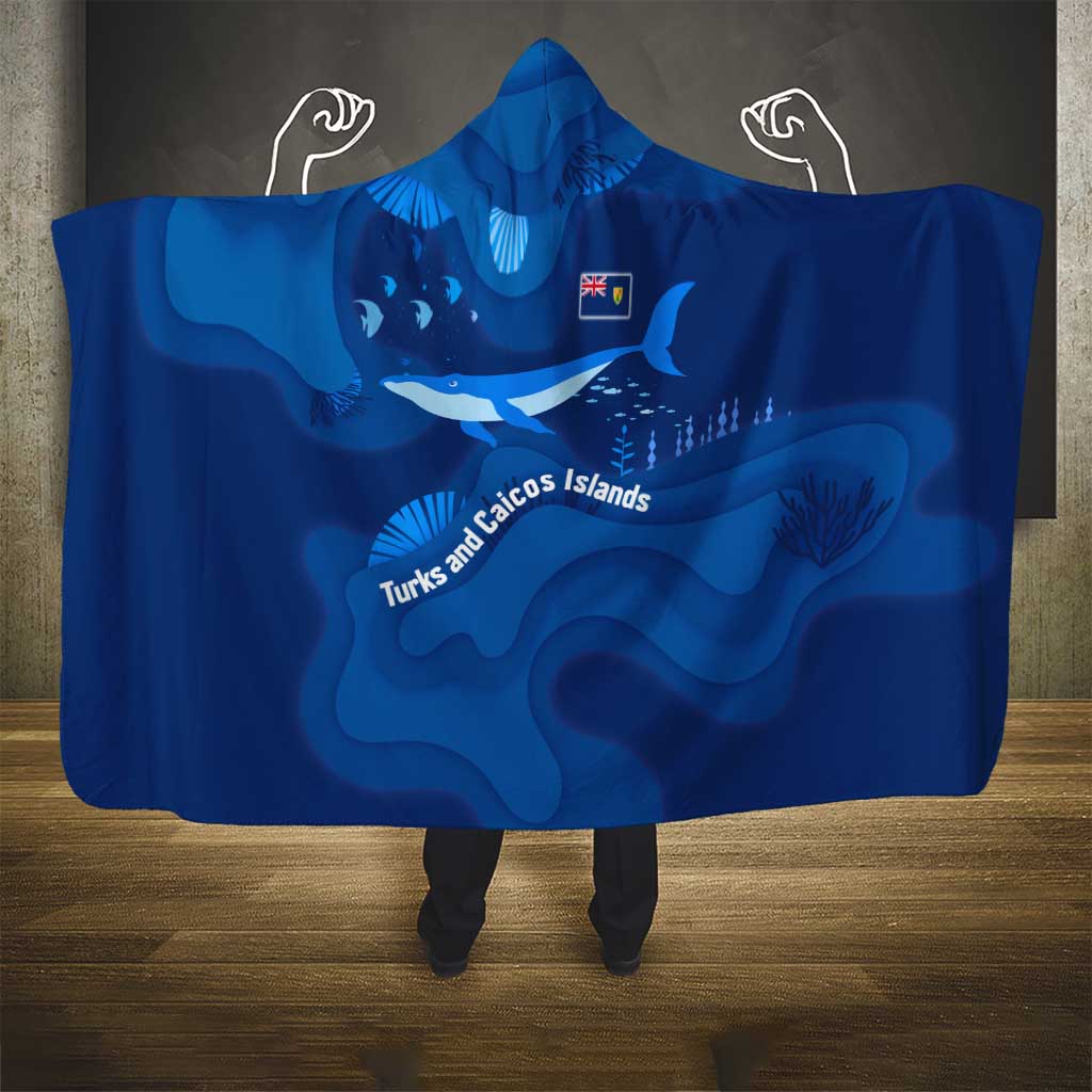 Turks and Caicos Islands Hooded Blanket with Blue Ocean Whale and Coral Reef Design - Wonder Print Shop