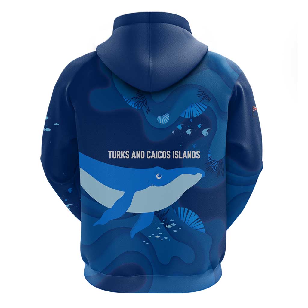 Turks and Caicos Islands Hoodie with Blue Ocean Whale and Coral Reef Design - Wonder Print Shop