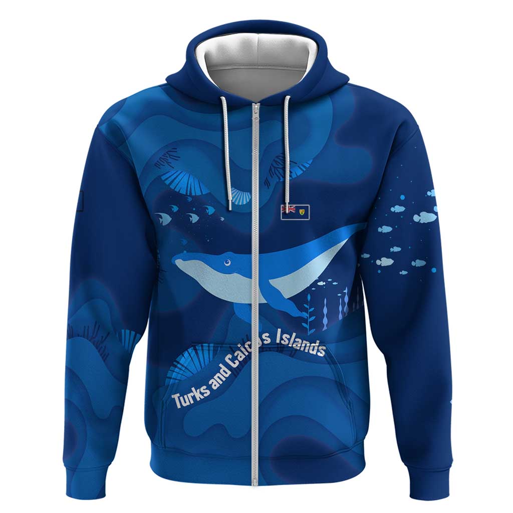 Turks and Caicos Islands Hoodie with Blue Ocean Whale and Coral Reef Design - Wonder Print Shop