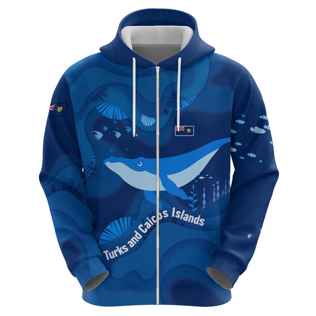 Turks and Caicos Islands Hoodie with Blue Ocean Whale and Coral Reef Design - Wonder Print Shop