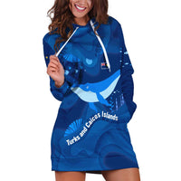 Turks and Caicos Islands Hoodie Dress with Blue Ocean Whale and Coral Reef Design - Wonder Print Shop