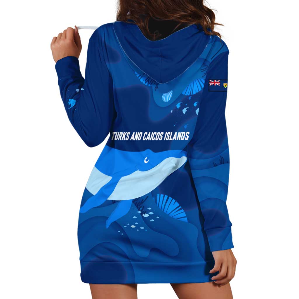 Turks and Caicos Islands Hoodie Dress with Blue Ocean Whale and Coral Reef Design - Wonder Print Shop