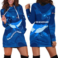 Turks and Caicos Islands Hoodie Dress with Blue Ocean Whale and Coral Reef Design - Wonder Print Shop
