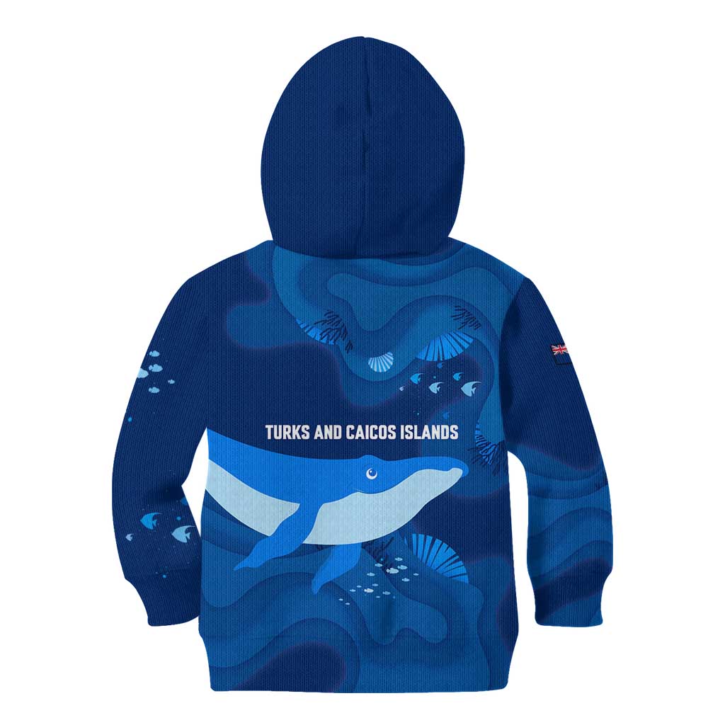 Turks and Caicos Islands Kid Hoodie with Blue Ocean Whale and Coral Reef Design - Wonder Print Shop