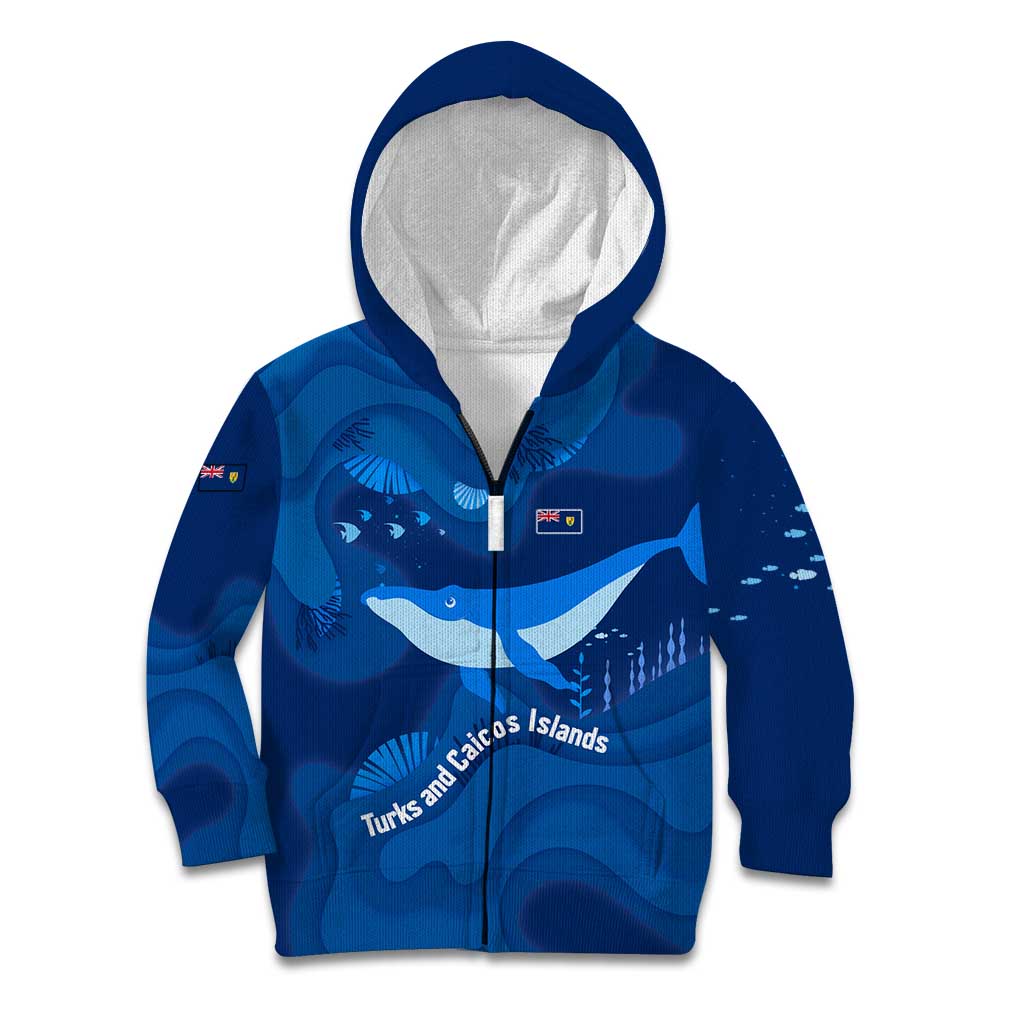 Turks and Caicos Islands Kid Hoodie with Blue Ocean Whale and Coral Reef Design - Wonder Print Shop