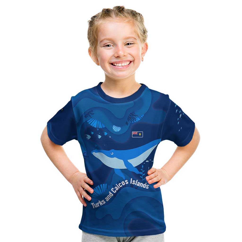 Turks and Caicos Islands Kid T Shirt with Blue Ocean Whale and Coral Reef Design - Wonder Print Shop