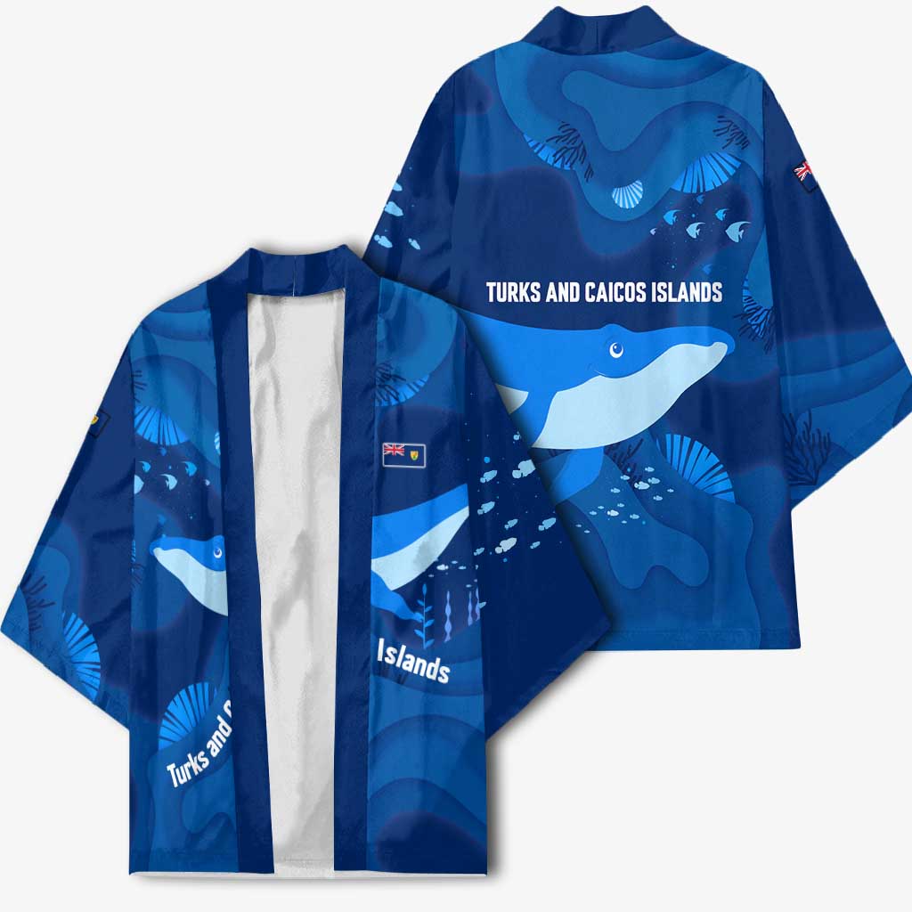 Turks and Caicos Islands Kimono with Blue Ocean Whale and Coral Reef Design - Wonder Print Shop