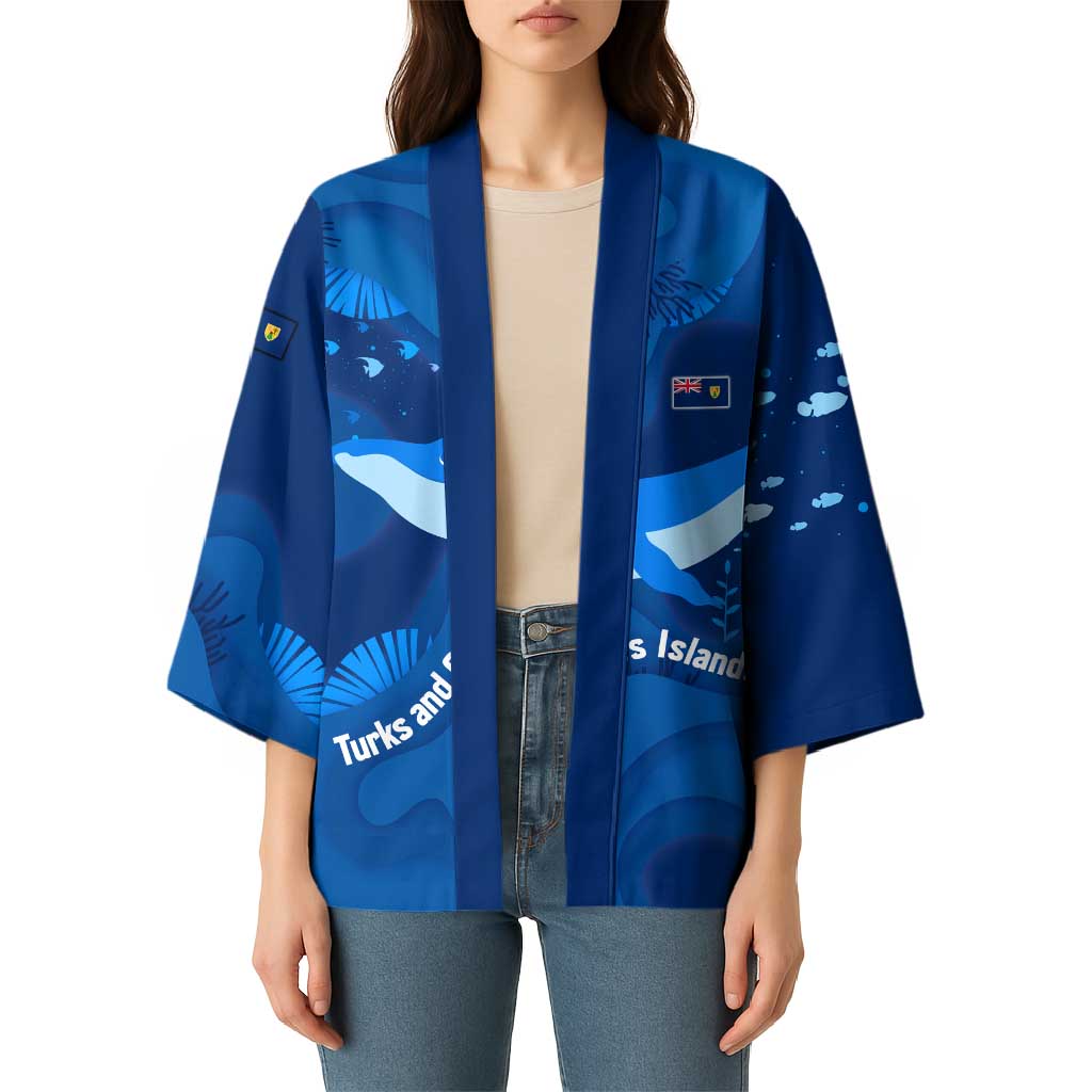 Turks and Caicos Islands Kimono with Blue Ocean Whale and Coral Reef Design - Wonder Print Shop