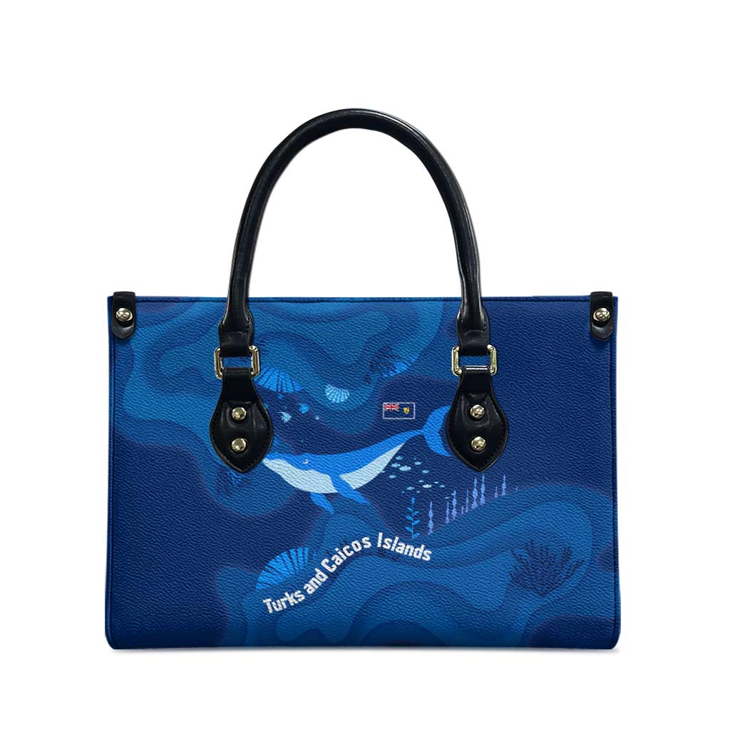 Turks and Caicos Islands Leather Bag with Blue Ocean Whale and Coral Reef Design - Wonder Print Shop