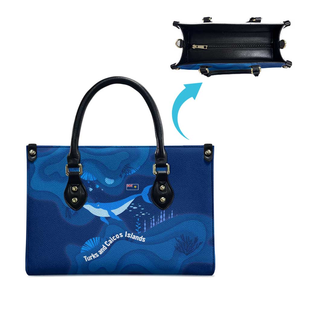 Turks and Caicos Islands Leather Bag with Blue Ocean Whale and Coral Reef Design - Wonder Print Shop