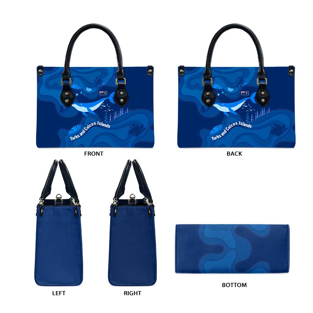 Turks and Caicos Islands Leather Bag with Blue Ocean Whale and Coral Reef Design - Wonder Print Shop