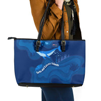Turks and Caicos Islands Leather Tote Bag with Blue Ocean Whale and Coral Reef Design - Wonder Print Shop