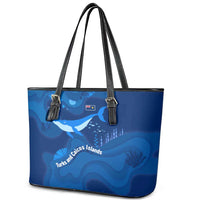 Turks and Caicos Islands Leather Tote Bag with Blue Ocean Whale and Coral Reef Design - Wonder Print Shop
