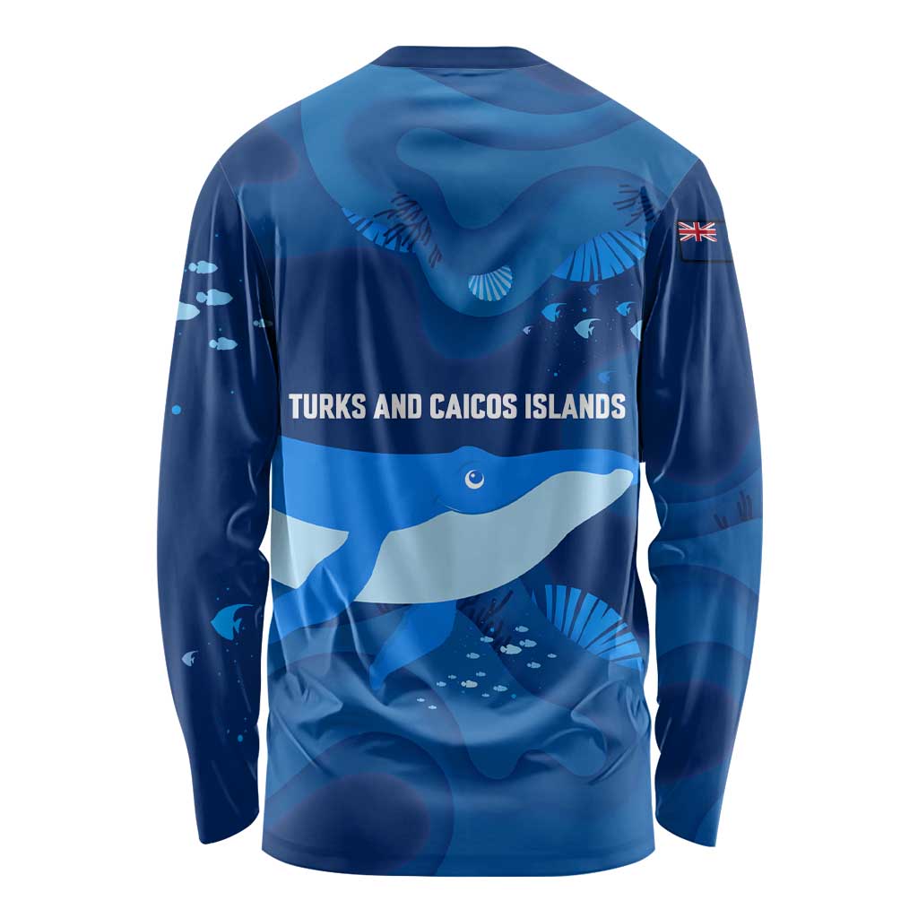 Turks and Caicos Islands Long Sleeve Shirt with Blue Ocean Whale and Coral Reef Design - Wonder Print Shop