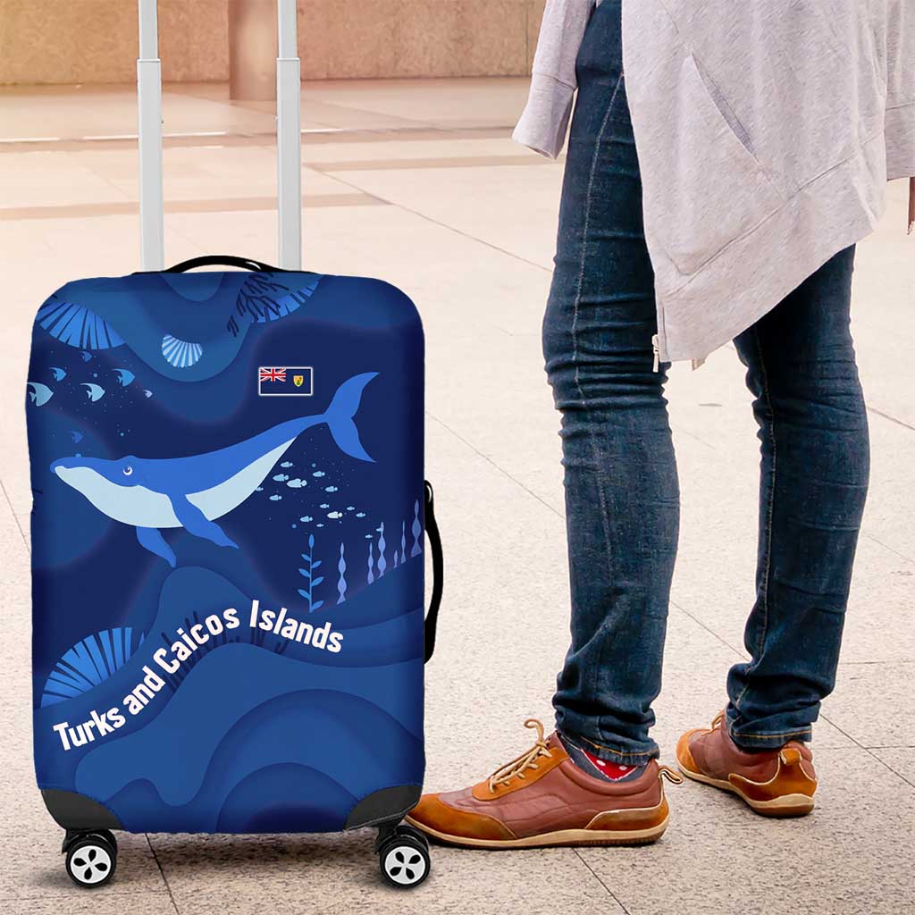 Turks and Caicos Islands Luggage Cover with Blue Ocean Whale and Coral Reef Design - Wonder Print Shop