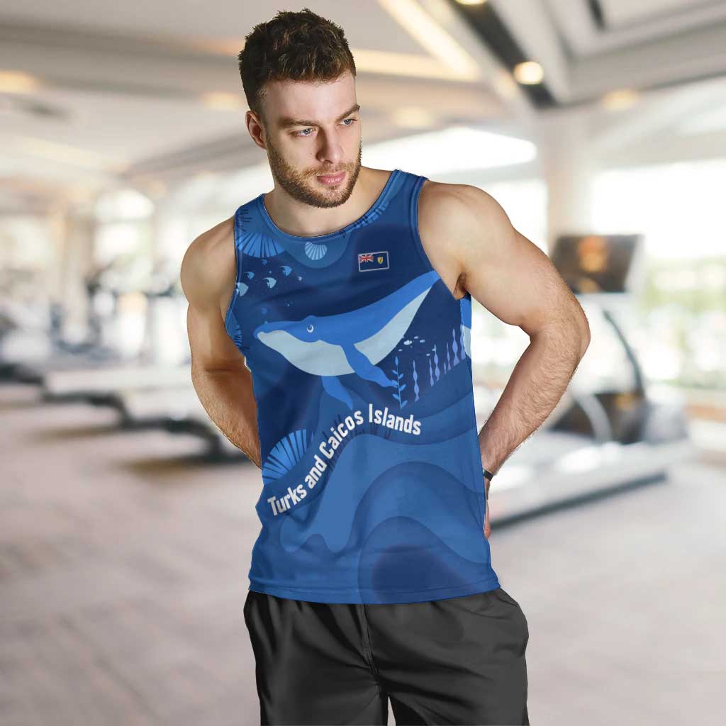 Turks and Caicos Islands Men Tank Top with Blue Ocean Whale and Coral Reef Design - Wonder Print Shop
