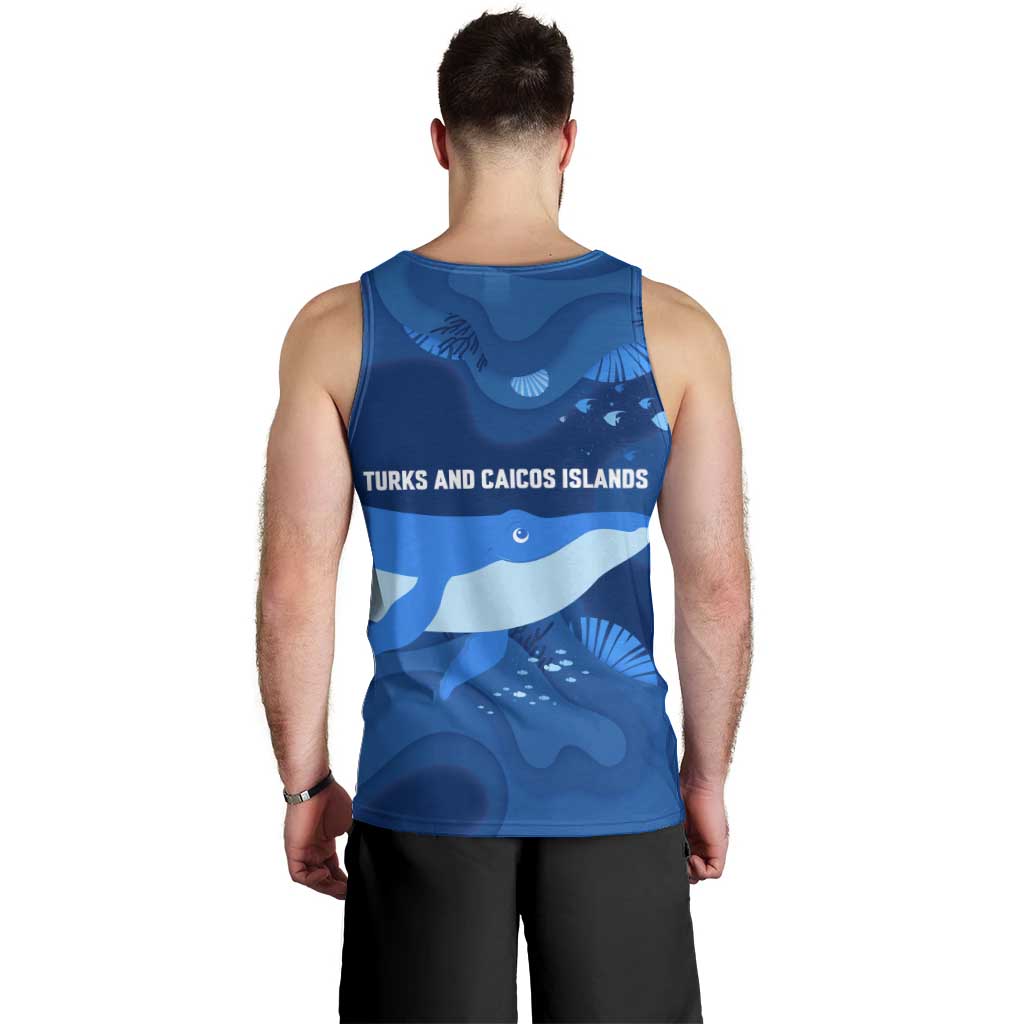 Turks and Caicos Islands Men Tank Top with Blue Ocean Whale and Coral Reef Design - Wonder Print Shop