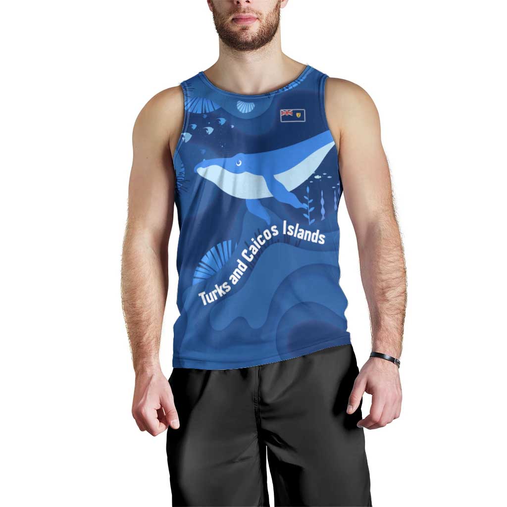 Turks and Caicos Islands Men Tank Top with Blue Ocean Whale and Coral Reef Design - Wonder Print Shop