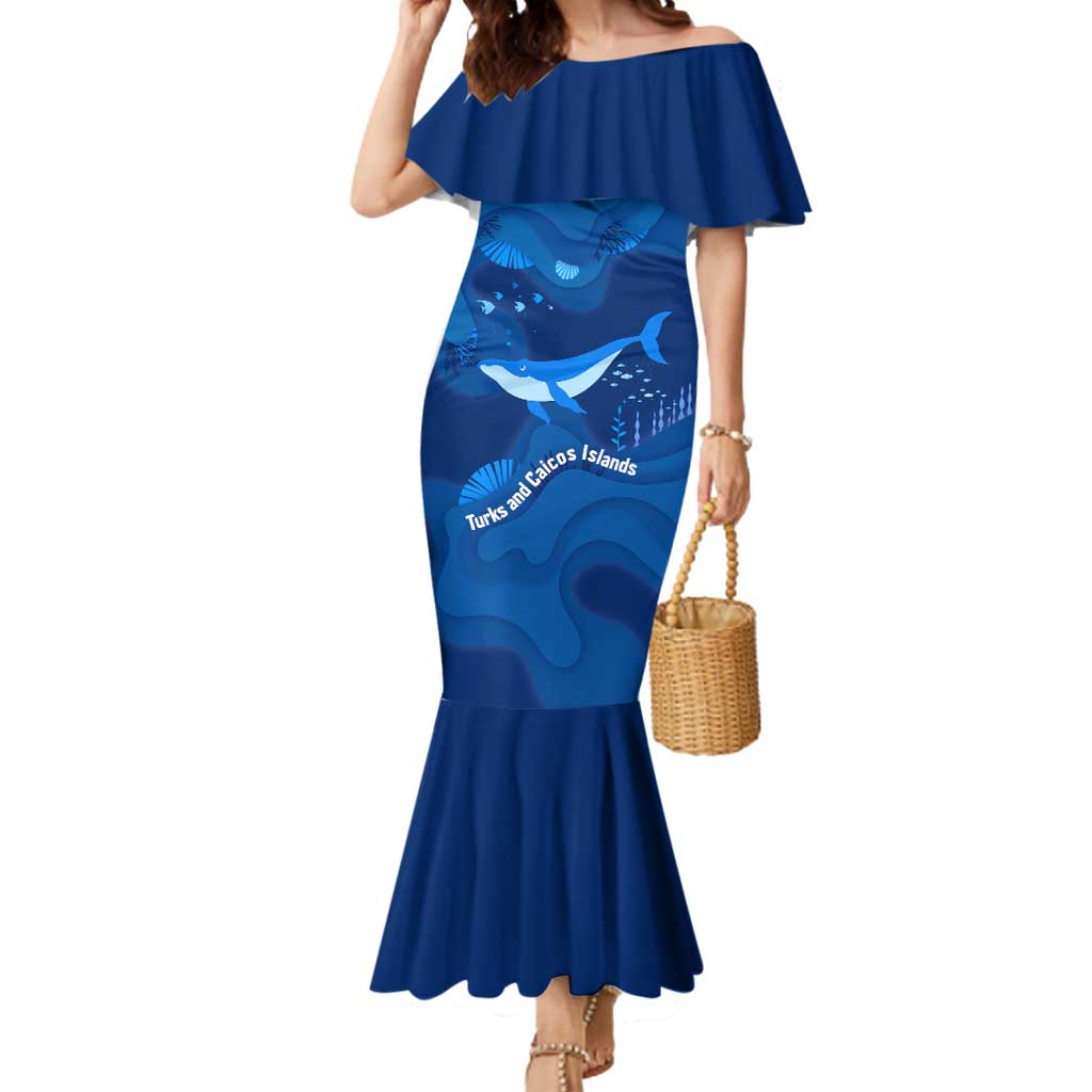 Turks and Caicos Islands Mermaid Dress with Blue Ocean Whale and Coral Reef Design - Wonder Print Shop