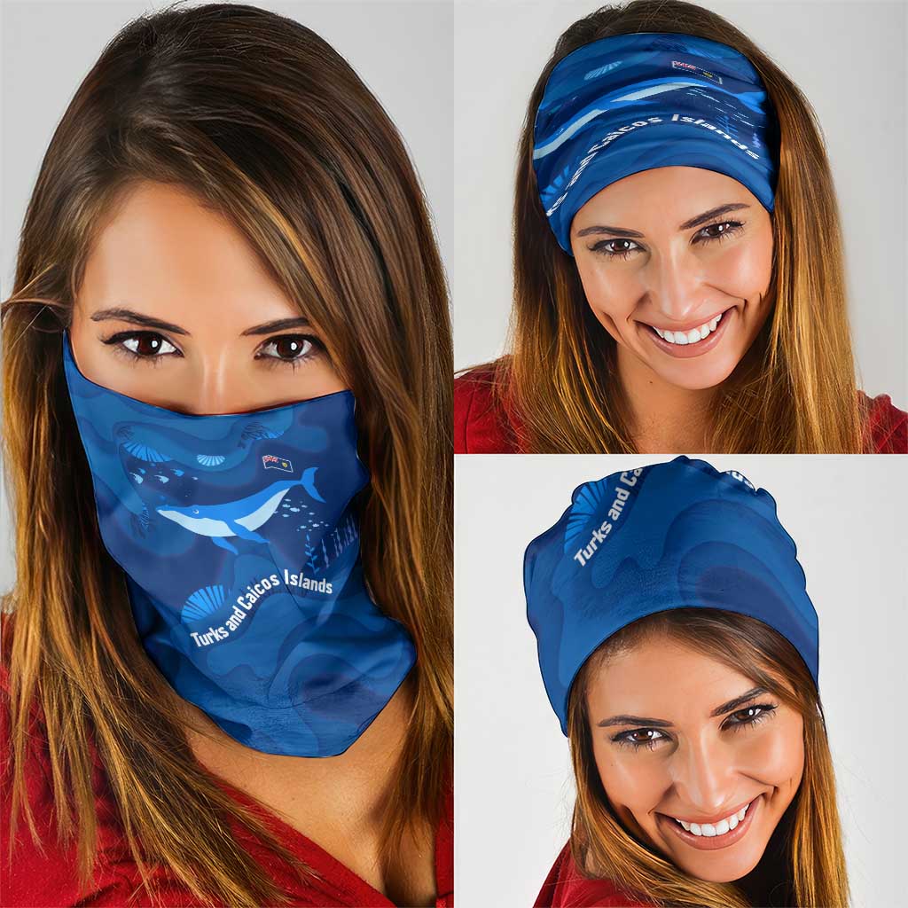 Turks and Caicos Islands Neck Gaiter with Blue Ocean Whale and Coral Reef Design - Wonder Print Shop