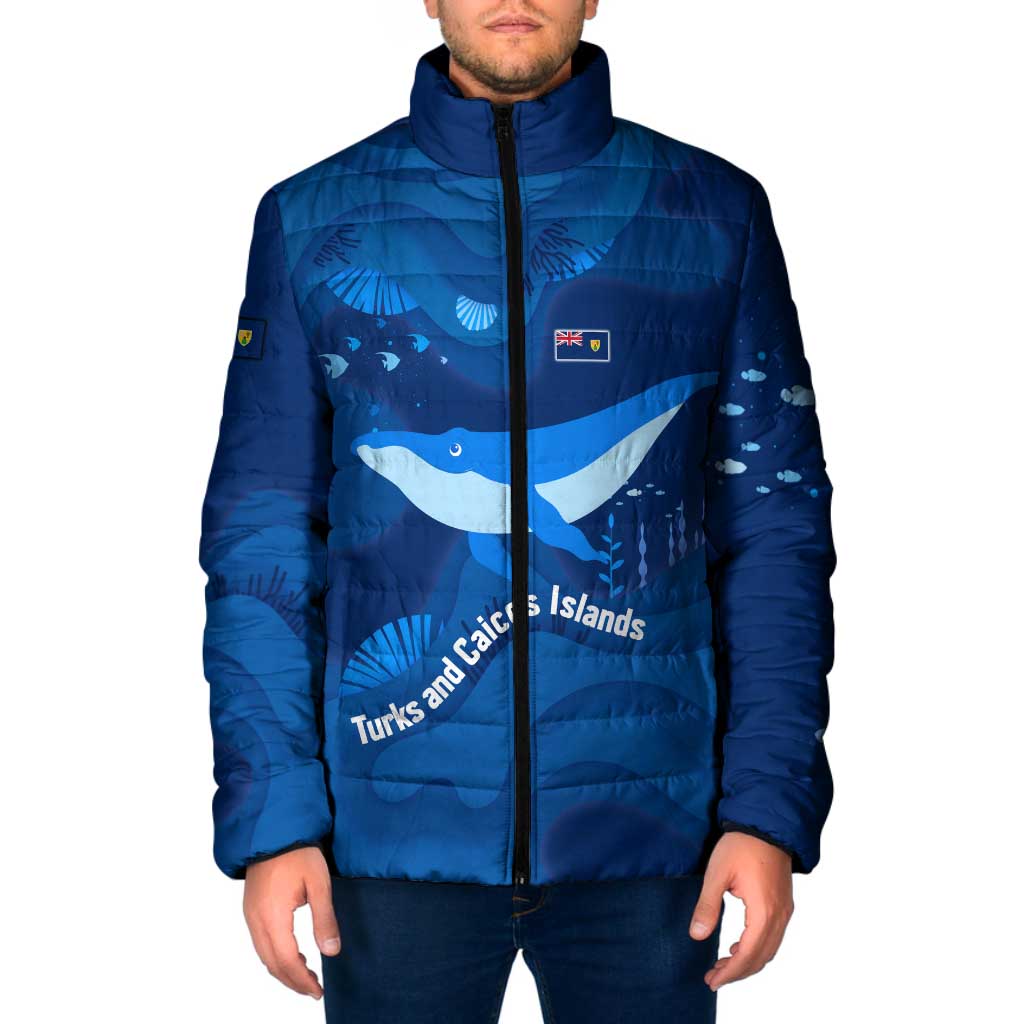 Turks and Caicos Islands Padded Jacket with Blue Ocean Whale and Coral Reef Design - Wonder Print Shop