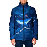 Turks and Caicos Islands Padded Jacket with Blue Ocean Whale and Coral Reef Design - Wonder Print Shop