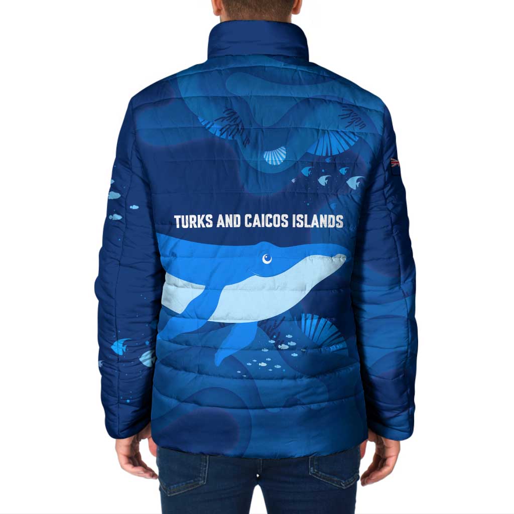 Turks and Caicos Islands Padded Jacket with Blue Ocean Whale and Coral Reef Design - Wonder Print Shop